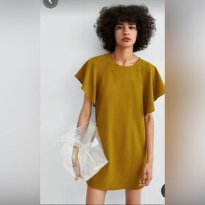 Zara Mustard Gold Flutter Sleeve dress